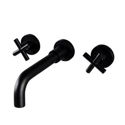 China Other Two-Handle Wall-Mounted Wall-Mount Lavatory Faucet Trim With A 90 Degree Angle Spout And Cross Handles Bathroom Faucet Matte Black for sale