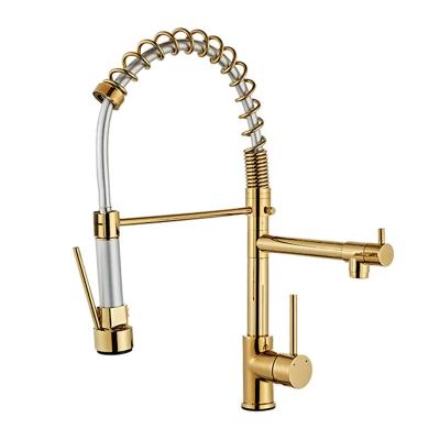 China Pull Down Kitchen Faucet Luxury Kitchen Faucet With Spring Pull-Down Spout Handle Gold Kitchen Sink Faucet Single Hot And Cold Water for sale