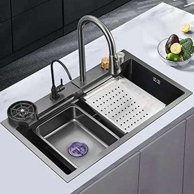 China With sus304 modern fashion sus304 waterfall faucet modern stainless steel smart sink glass kitchen sinks for sale