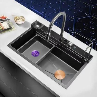 China With Faucet Hot Selling 30 Inch 304 Stainless Steel Multifunctional Single Bowl Concealed Waterfall Kitchen Sink With Washer And Cup Tray for sale