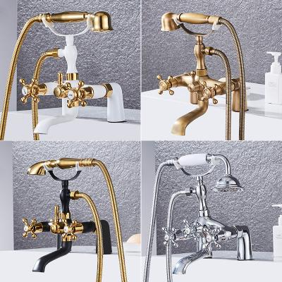 China Sliding Bar Vintage Sans Style Roman Brass Tub Filler Faucets Bathroom Tub Shower Faucet Kit With Phone Shaped Handheld Showerhead for sale