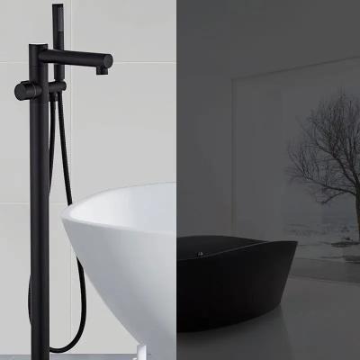 China With Slide Bar Floor Mount Bathtub Faucet Single Handle Tub Filler Matte Black Standing High Flow Shower Faucets for sale