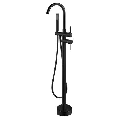 China With Sliding Bar Floor Mount Tub Faucet Matte Black Standing Shower Faucets Freestanding With Hand Held Shower Mixer Taps Swivel Spout for sale