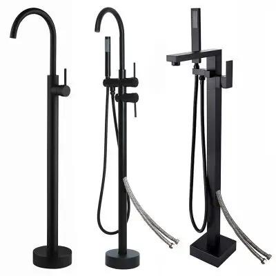 China Without Slide Bar Luxury Bathroom Standing Mounted Bathtub Faucet Black Bathtub Mixer Tap , Hot And Cold Water Free for sale