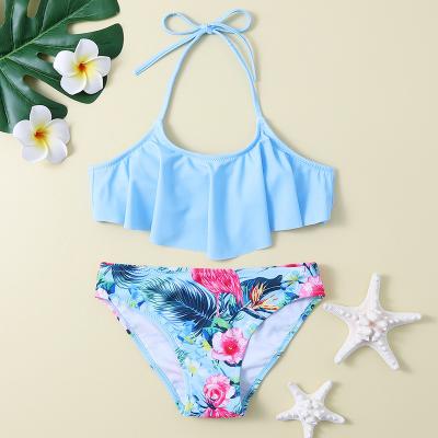 China European and American girl's new flamingo ruffle slit swimsuit cute baby children's bikini antibacterial wholesale for sale