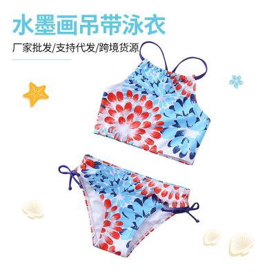 China 2022 Antibacterial European and American New Children's Split Swimwear Baby Bikini Toddler Kids Teens Lace Up Swimwear In Stock for sale