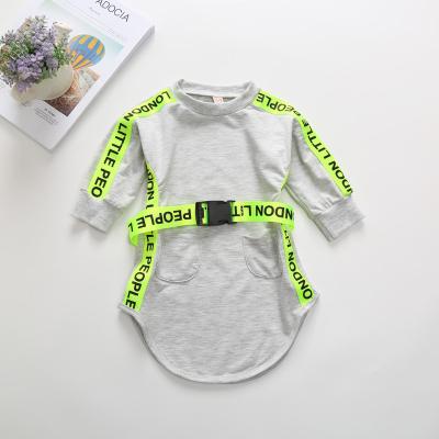 China Girls Warm Long Sleeve Fluorescent Letters Belt Long Style Fleece Overalls Dress Baby Clothes for sale