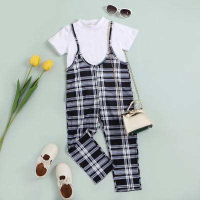 China Suit of 2022 new summer candy washable short-sleeved overalls bridle female two-piece plaid pants for sale