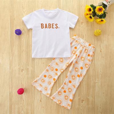 China EL flashing spring and summer 2022 new girls suit letters short-sleeved pants two-piece T-shirt + leisure horn for sale