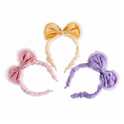 China Wholesale Price Sweet Fashionable Korean Design Simple Solid Color Handmade Headband With Fill Round Lace Ears Pleated Yarn Headband for sale