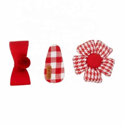 China Wholesale Price 2021 Designer Handmade Lovely Christmas Hair Accessories Trendy Woven Fabric 1 Floral Loop 2 Clips Set for sale