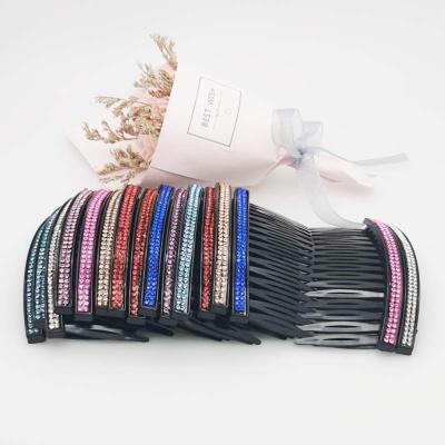 China Fashion 9cm Korean Plastic Rhinestone Hair Comb Diamond Shiny Multi Tooth Disc Full Hair Insert Comb Hair Single Strokes Catch Front Comb for sale