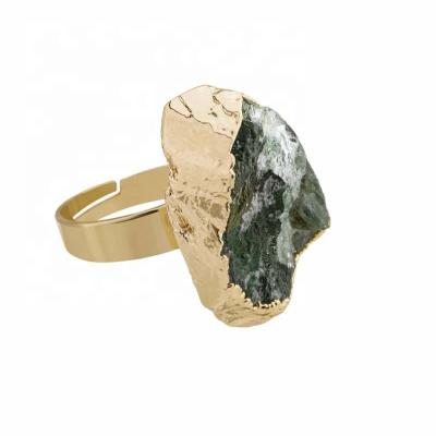 China FASHIONABLE Irregular Natural Decorative Vintage Open Adjustable Gold Plated Rings Cut Green Crystal Handmade Wired Fluorite Stone for sale