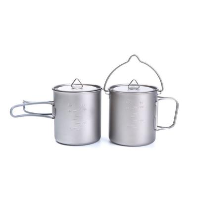 China Ultralight Factory Customized 750ML Ultralight Portable Camping Folding Handle Outdoor Titanium Hanging Rising Pot for sale