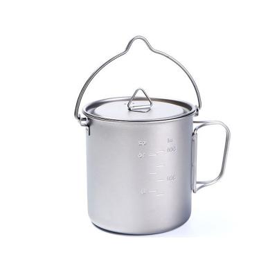 China Ultralight Cookware 750ml Pure Titanium Outdoor Camping Hanging Pot for sale