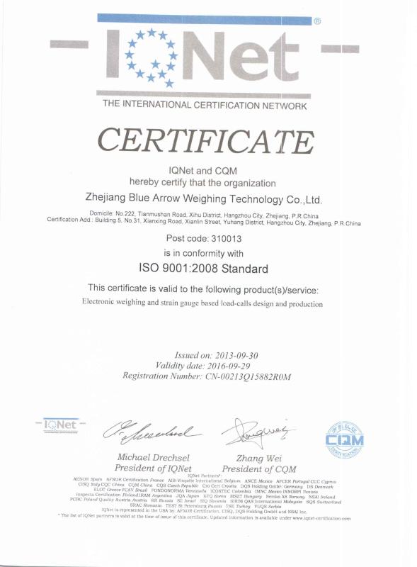 ISO9001 - Blue Arrow Weighing Technology Co.,Ltd