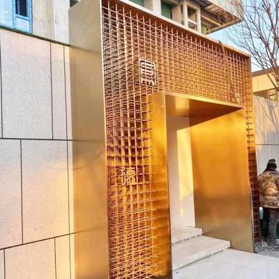 중국 304 Gold Color Hairline Brushed Stainless Steel Dividers Brushed Stainless Steel Entrance Door With Sculpt 판매용