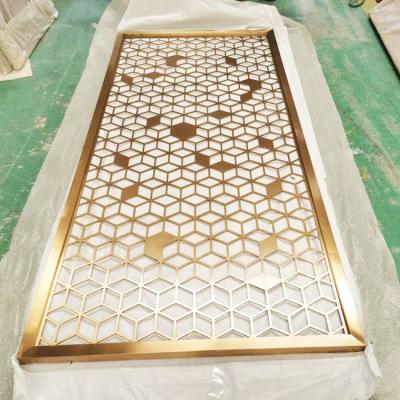 China 304 316 201 Gold Rose Color Mirror Hairline Laser Cut Hollow Stainless Steel Sheet Metal Screen Partition Room Divider for sale