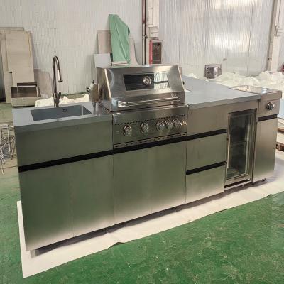 China 304 Stainless Steel Sliver Custom Design Full Set Outdoor BBQ Kitchen Cabinet for sale