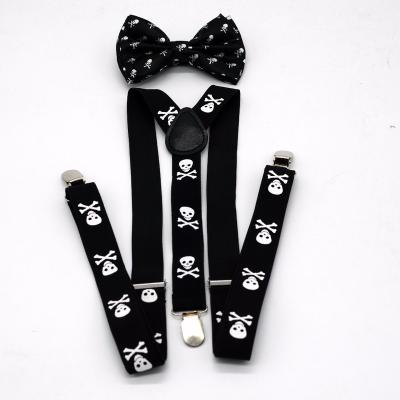 China Adult  Suspenders Skull and Cross bones Skinny Suspenders Black White 25mm with bow tie for sale