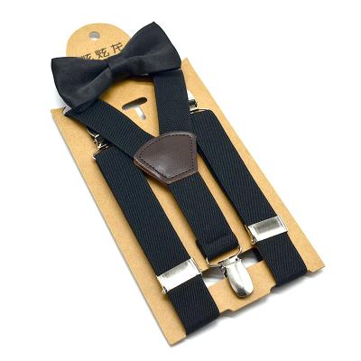 China Polyester Black Suspenders Bow tie Set for Kids Polyester Material Soft Boys Strap Girls Pants Tirantes Y Shape Sliver Clips Kids Size for sale