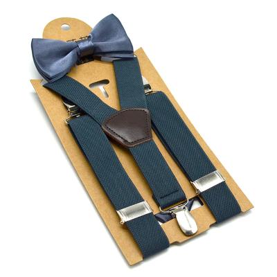 China Polyester Charcoal grey Suspenders Bow tie Boys 65 cm Adjustable Y Shape Elasticity Polyester Material Pu Trouser Tirantes for sale