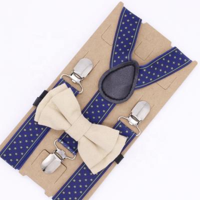 China Dark Navy Stars Suspenders Federal Spirit Suspender Fabric Spooonflower  Bow Tie Set Elastic Y-back Clip-on DB00601 for sale