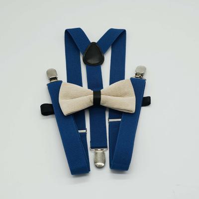 China Fashionable Hight quality custom blue fashion braces men's fabric suspender with bow tie,wholesale adult bow tie and casual suspenders for sale