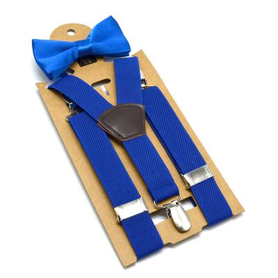 China Polyester Customized Suspenders Bow tie Set Kids High Elasticity School Student Polyester Material Brace 13 Color Solid to Choose for sale