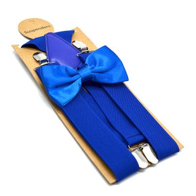 China 70% Polyester +20%Latex wire+10% PU Solid  suspender bow tie set for unisex women men  thickly 4 clips 3.5 cm width 120 cm length popular trouser brace tie set for sale