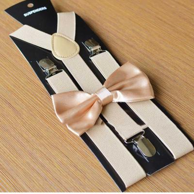 China Polyester 120 cm length adult men women's suspenders bow tie set grade quality brace elasticity support customized logo pattern design for sale