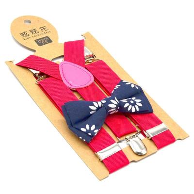 China Polyester Girls suspenders bow tie set school kids suspenders for 80-150 cm height children 65 cm length 2.5 cm width 3 clips wholesale for sale