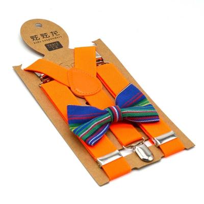 China Polyester Adjustment kids suspenders bow tie set 2.5 cm width 65cm length  3 clips soft material comfortable children trouser suspenders for sale