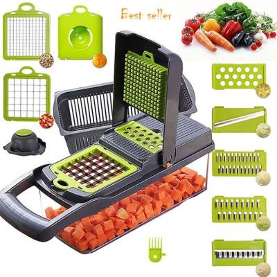 China Viable hot sale kitchen 12 multi in 1 manual veggie slicer dicer onion cutter fruit vegetable mandolin cleaver for sale