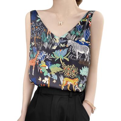 China Breathable tank top woman summer with large halter bottom suit loosely over a satin short sleeveless printed silk top for sale