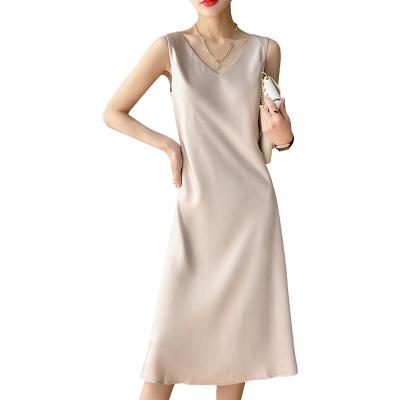 China Breathable Silk Acetate Satin Halter Dress For Women Summer Silk Satin Dress With Halter Sleeveless Dress for sale