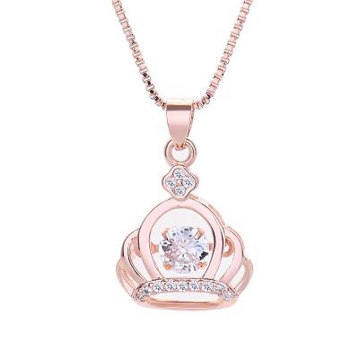 China Trendy Korean Style Designer Fashion Fine Copper Jewelry Findings Platinum Plated Zircon Four Leaf Clover Crown Women Pendent Necklace for sale