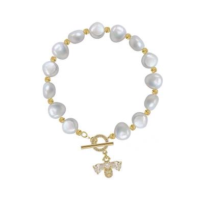 China New Couples Bracelet Esposas Fashion Trendy Jewelry Freshwater Pearl Gold Plated Cute Heart Star Small Bee Women Pendant Bracelet for sale