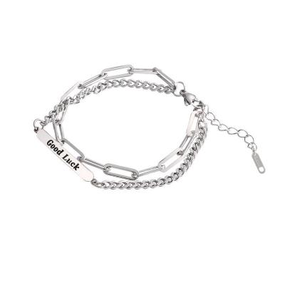 China Trendy Simple Trendy Ins Style Good Luck Jewelry Friendship Bracelets Korean Gift Ally Titanium Steel Charm Chain Bracelet For Women for sale