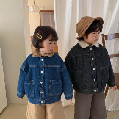 China Anti-wrinkle Logo New Design Children Casual Custom Both Side To Wear Jean Jacket Kids Cotton Thick Jacket for sale