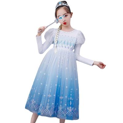 China Anti-wrinkle Factory Price Elsa Princess Long Puff Sleeve Girl Dress Floral Print Gauze Fancy Christmas Party Cos dress for sale