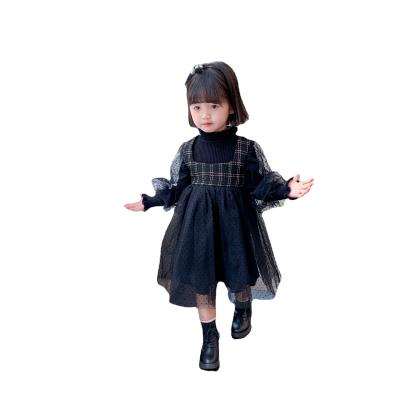 China Newest Fashion Washable Black Dot Sweater Elegant Style Baby White Wedding Dress Girl Autumn Spring Two Piece Sets for sale