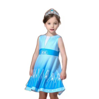 China 2021 washable? Summer Elsa Sleeveless Blue Basic Design printing casual baby clothes dresses girl for sale