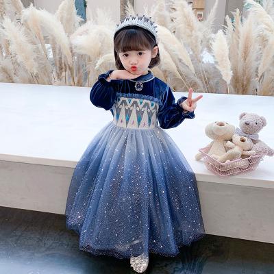 China Autumn Winter Children's Gradual Change Bluey Washable Sequin Star Elsa Princess Party Birthday 2021 Little Costume Clothes for sale