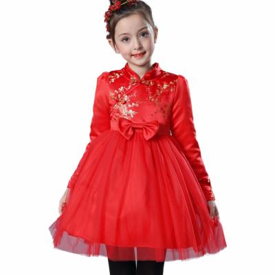 China Red Cheongsam Winter Chinese Style Anti-wrinkle Girl Dress Children Clothing New Year's Wear for sale