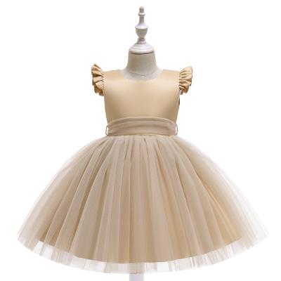 China 2022 New Petal Anti-wrinkle 2022 Sleeve Bow Teenager Children Wear Cos Dresses Girls Wedding Party Dress For Girls for sale