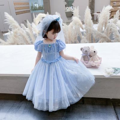 China Washable Children's Lantern Sleeve Girls Short Princess Dress Snowflake Print Layered Girls Birthday Dress for sale