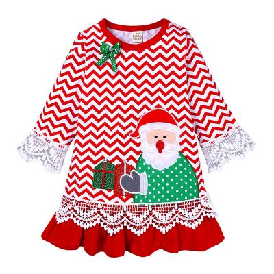 China Hot Selling Anti-wrinkle Children Christmas Party Wear Baju Anak Long Sleeve Lace Santa Claus Girl Dress for sale