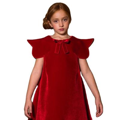 China Red Lotus Leaf Sleeve Children Anti-wrinkle Top Girls Christmas And New Year Dress for sale