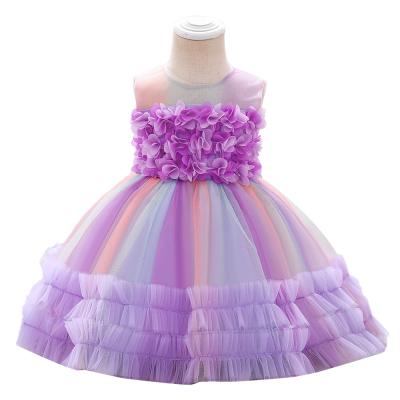 China 2021New Anti-wrinkle Rainbow Applique Fancy Party Dress Children's Clothing Princess Girls Dresses Baby Infant Girls Dresses for sale